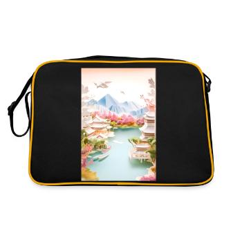 Paysage japonais Cadeau de montagne japonais - Sac Retro - noir/or - Dos