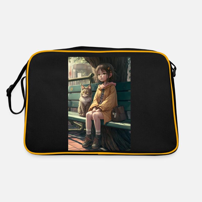 Manga Mädchen Katze Geschenk - Retro Tasche - Schwarz/Gold