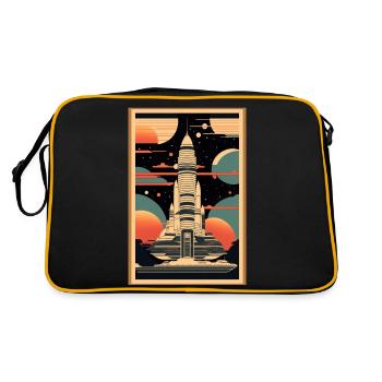 Japanese Spaceship in the style of a woodblock pri - Retro Bag - black/gold - Back