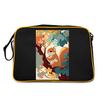 Cute squirrel on a branch surrounded by flowers - Retro Bag - black/gold - Back
