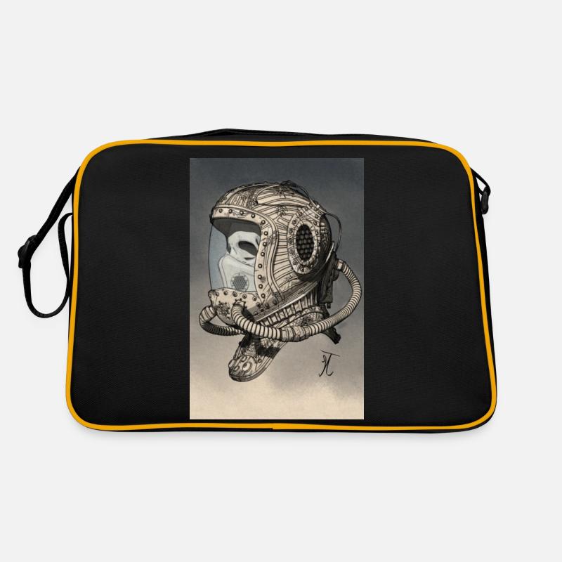 Alter Weltraumhelm einfarbig - Retro Tasche - Schwarz/Gold