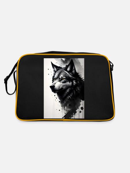 Wölfin - Retro Tasche - Schwarz/Gold - Hinten