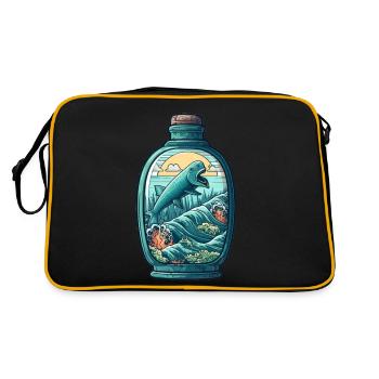 Ozean Flasche Zeichnung - Retro Tasche - Schwarz/Gold - Hinten