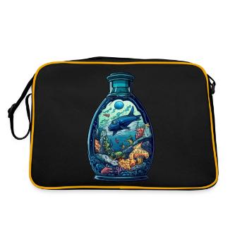 Ozean Flasche Zeichnung - Retro Tasche - Schwarz/Gold - Hinten