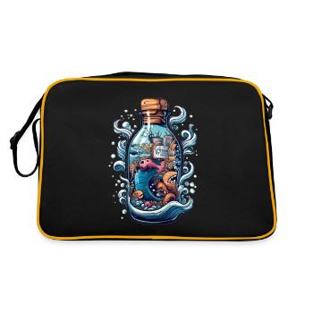 Ozean Flasche Zeichnung - Retro Tasche - Schwarz/Gold - Hinten