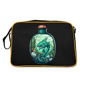 Ozean Flasche Zeichnung - Retro Tasche - Schwarz/Gold - Hinten