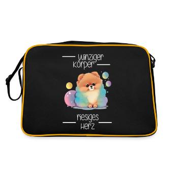 Zwergspitz Winziger Körper Riesiges Herz - Retro Tasche - Schwarz/Gold - Hinten