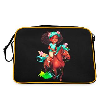 Mädchen Reiten Pferd - Retro Tasche - Schwarz/Gold - Hinten