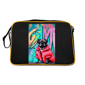 Pop Art | Carlin mignon en manteau de fourrure rouge - Sac Retro - noir/or - Dos