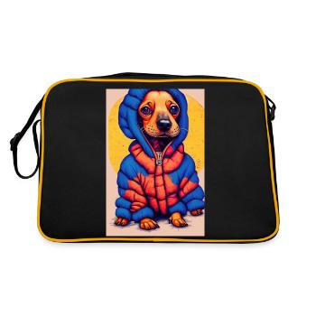 Pop Art Dachshund with Oversized Puffer Jacket - Retro Bag - black/gold - Back