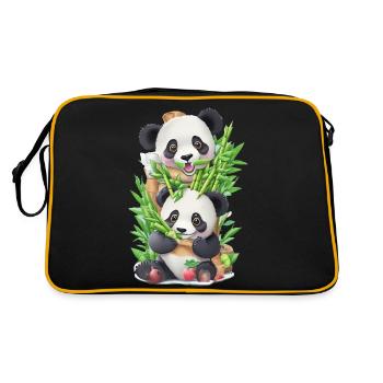 Panda bear eats bamboo - Retro Bag - black/gold - Back