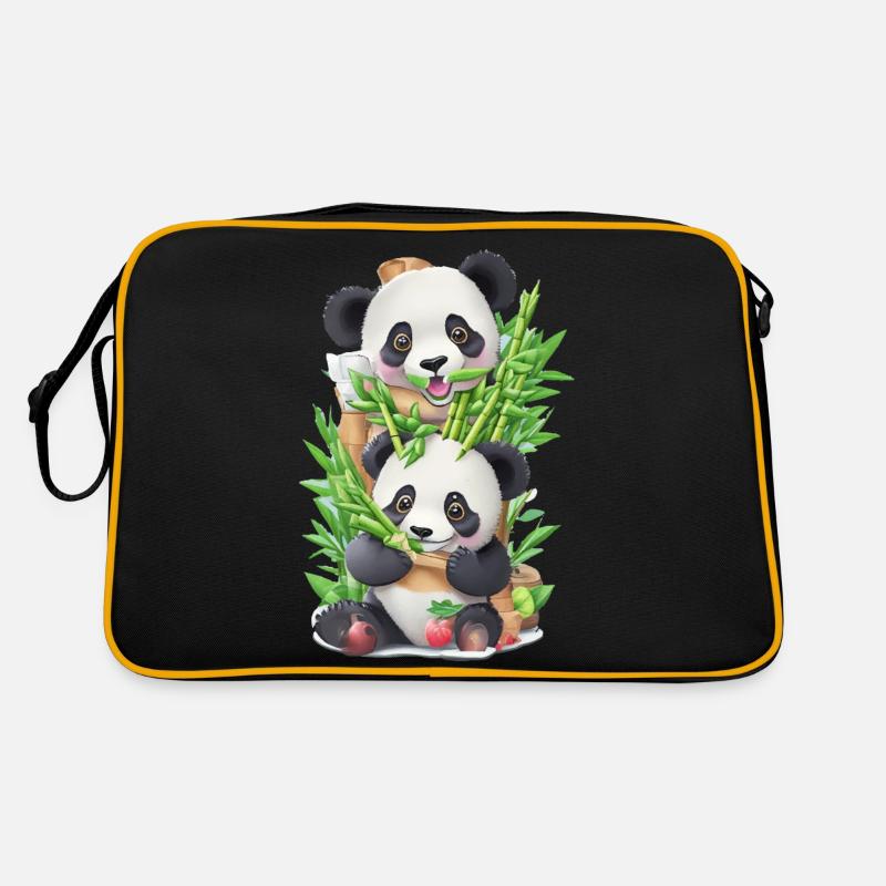 Panda bear eats bamboo Retro Bag