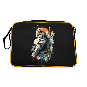 Samurai-Katze trägt eine Uniform - Retro Tasche - Schwarz/Gold - Hinten