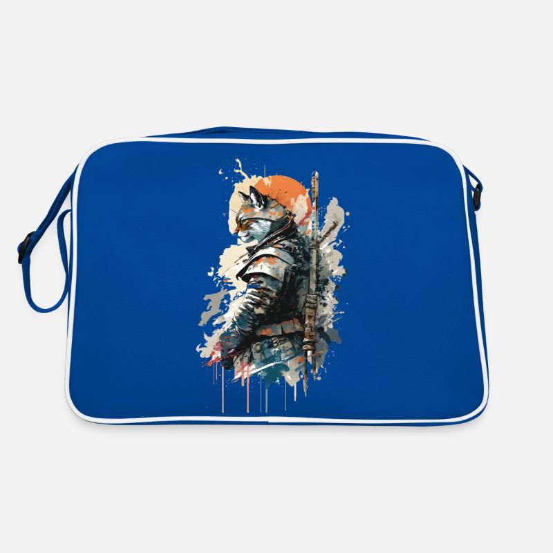 Samurai-Katze trägt eine Uniform Retro Tasche