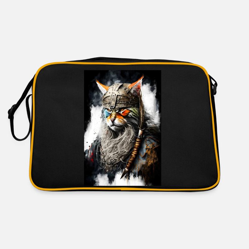 Wikingerkatze in Uniform - Retro Tasche - Schwarz/Gold