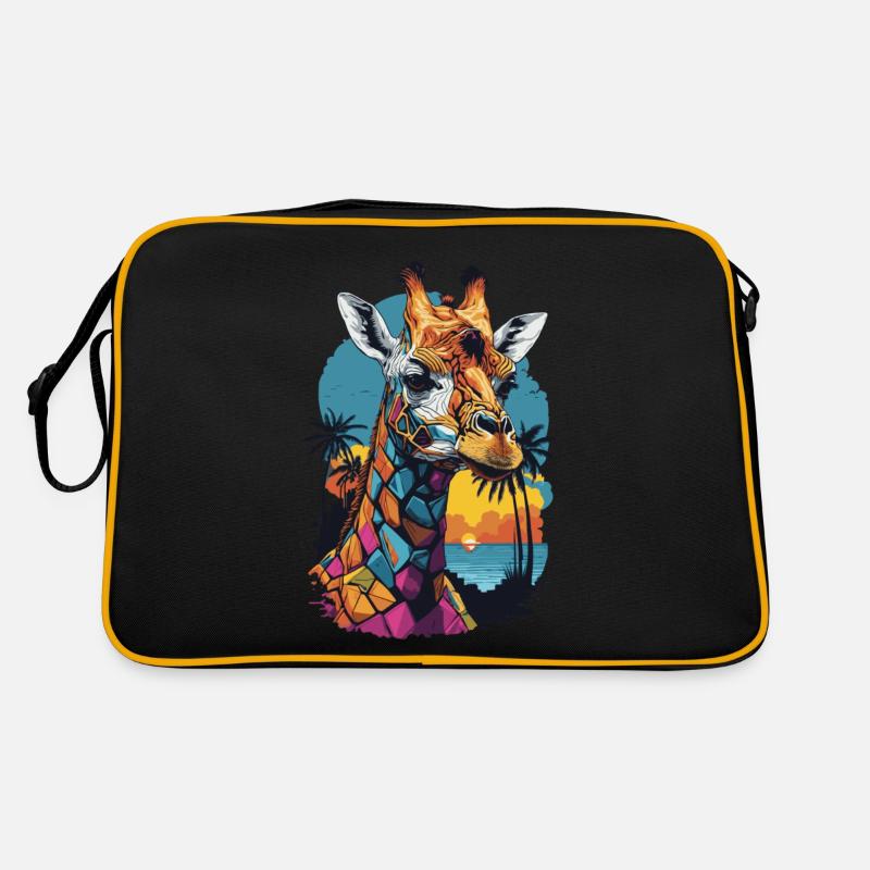 Giraffe Bunt mit Palmen am Wasser Retro Tasche