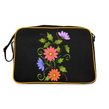 Blumen - Retro Tasche - Schwarz/Gold - Hinten