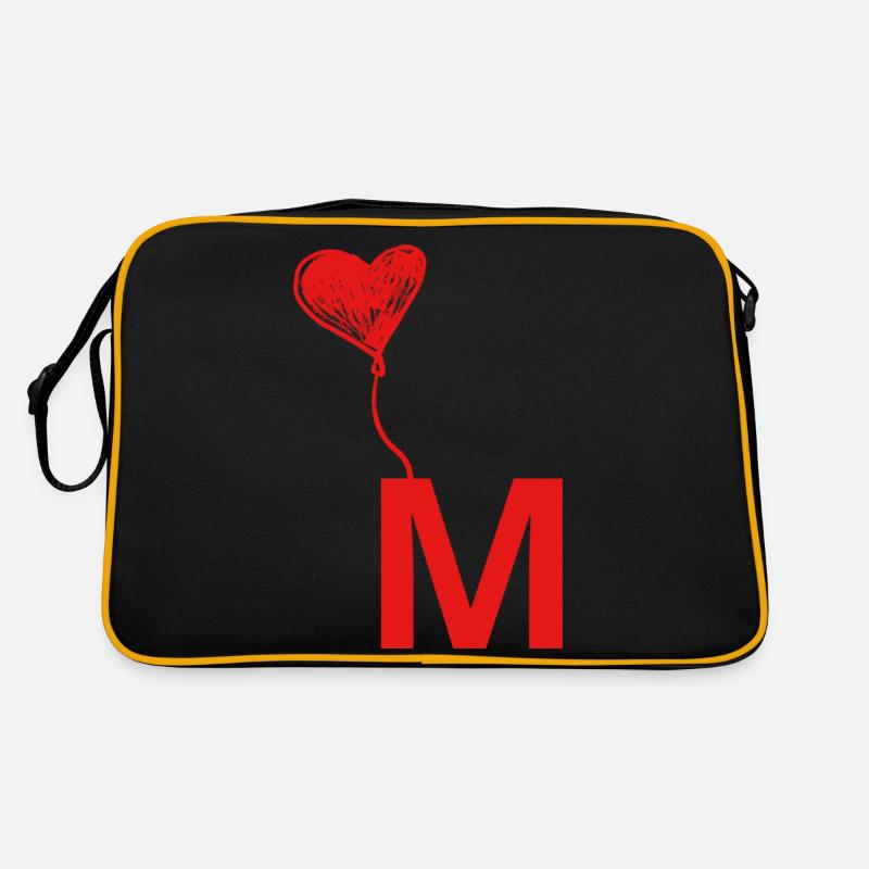 Buchstabe m Herz - Retro Tasche - Schwarz/Gold