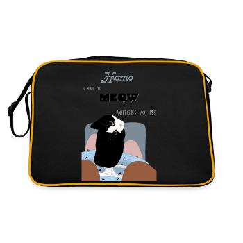 Zuhause ist, wo das Miauen dir beim Pinkeln zusieht - Retro Tasche - Schwarz/Gold - Hinten