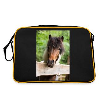 lustiges Pony Pepper Schecke vom Regenbogenhof - Retro Tasche - Schwarz/Gold - Hinten