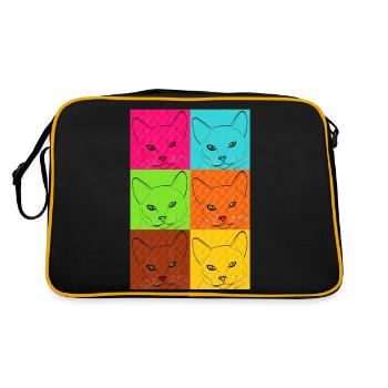 Line Art Katze Pop Art - Retro Tasche - Schwarz/Gold - Hinten