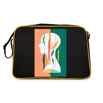 Abstrakte Frau mit haarlosem, rasiertem Kopf. - Retro Tasche - Schwarz/Gold - Hinten