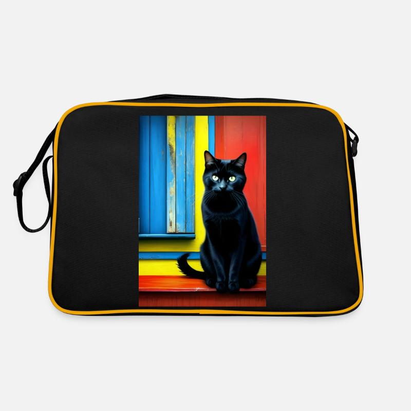 Chat noir devant la fenêtre - Sac Retro - noir/or