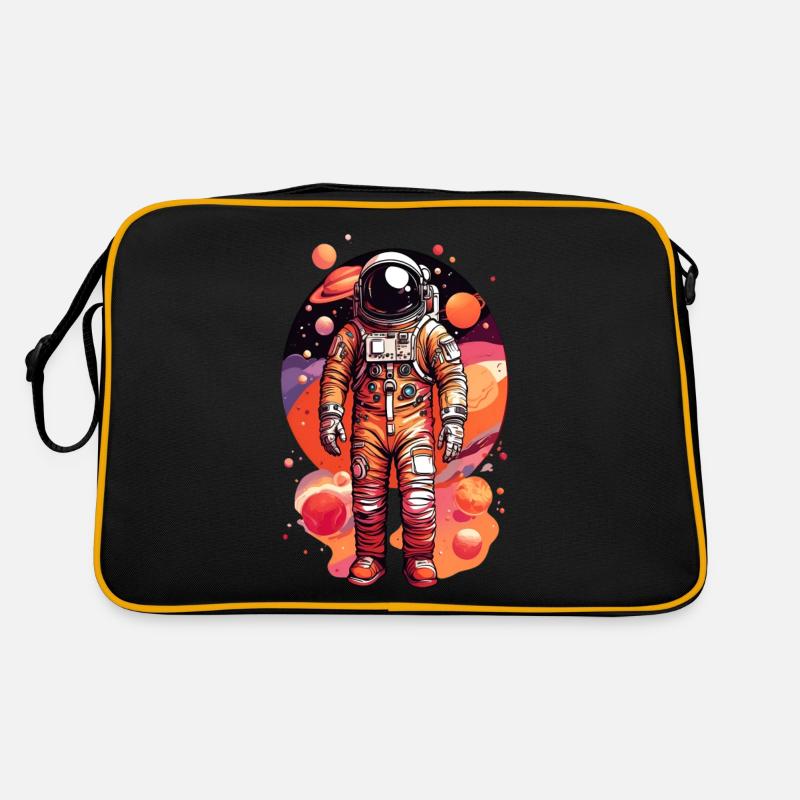 Astronaute avec plusieurs planètes - Sac Retro - noir/or