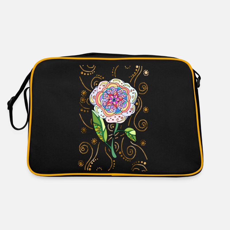 Blume - Retro Tasche - Schwarz/Gold