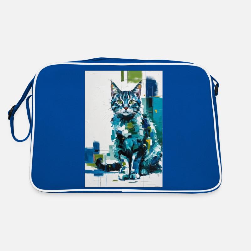 Chat abstrait en bleu vert / Numérique / Affiche #2 Sac Retro