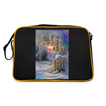 Verschneites Schloss im Winterwunderland Snowy - Retro Tasche - Schwarz/Gold - Hinten