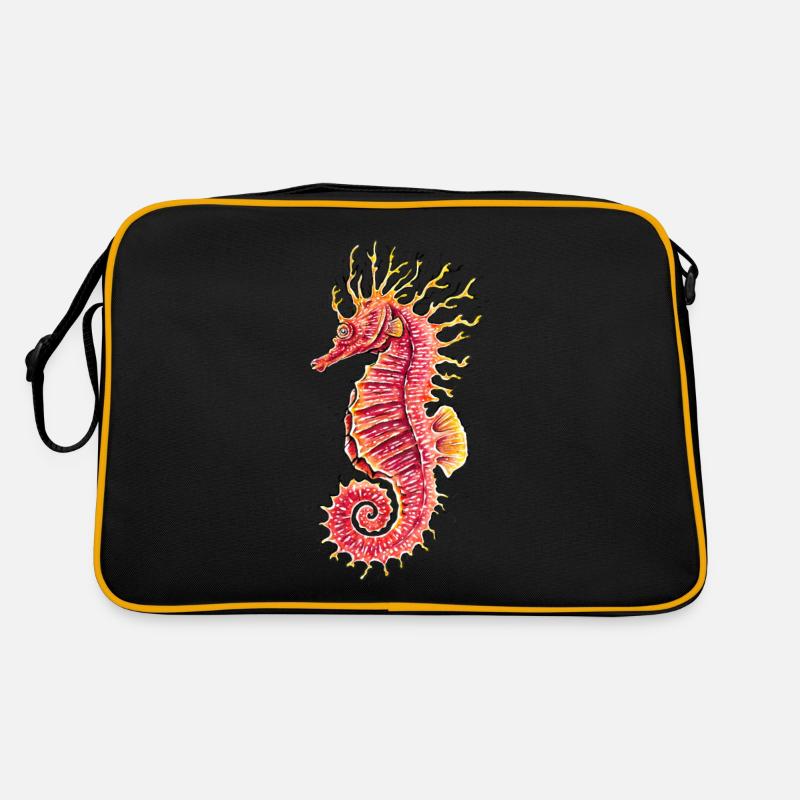 Seepferdchen - Retro Tasche - Schwarz/Gold