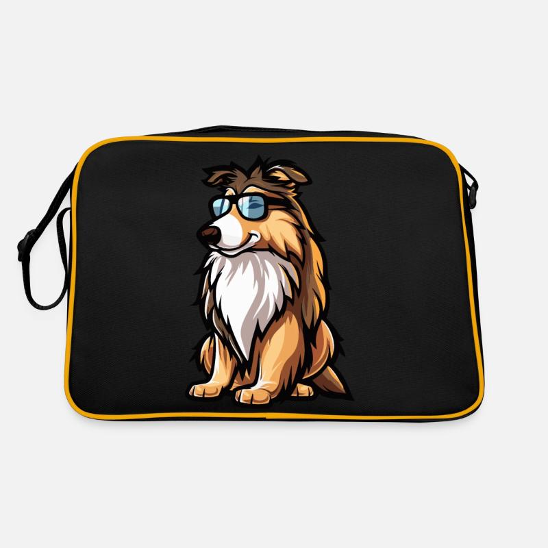 Border Collie Dogs Comic Cool - Retro Bag - black/gold