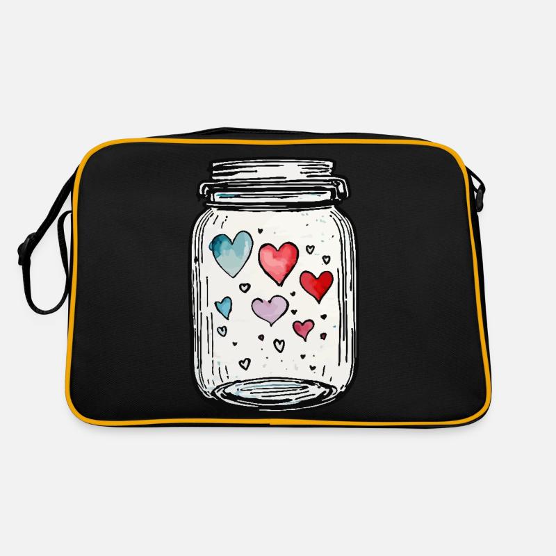 Pot plein d'aquarelles de coeurs d'amour - Sac Retro - noir/or