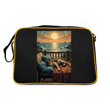 Schönes Bild einer ruhenden Katze - Retro Tasche - Schwarz/Gold - Hinten