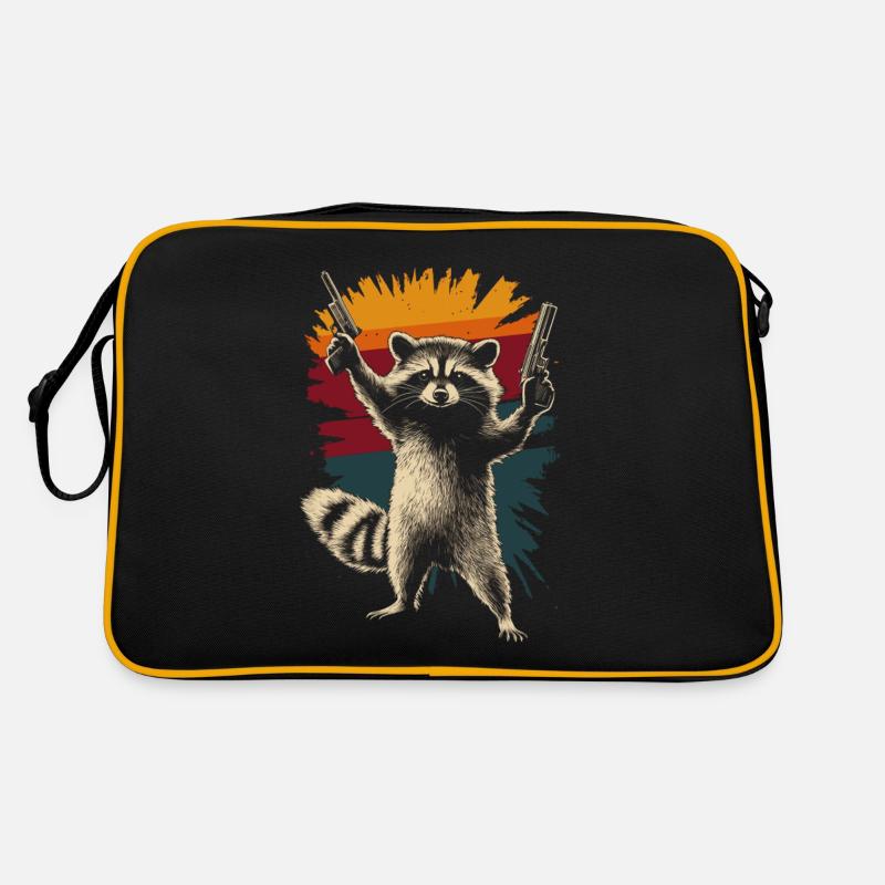 Frecher Waschbär mit 2 Pistolen Retro Tasche