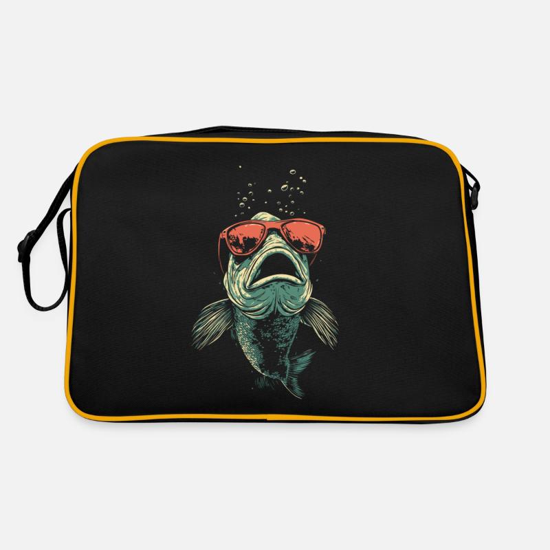 Fisch mit Sonnenbrille - Retro Tasche - Schwarz/Gold