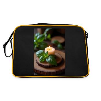Bougie allumée au basilic sur bois rustique - Sac Retro - noir/or - Dos