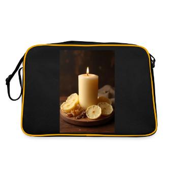 Bougie allumée avec banane sur bois rustique - Sac Retro - noir/or - Dos