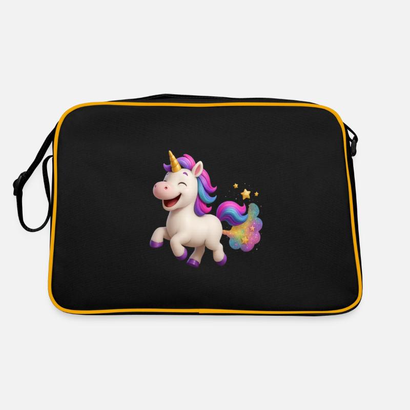 Bund glitzerndes und pupsendes Einhorn - Retro Tasche - Schwarz/Gold