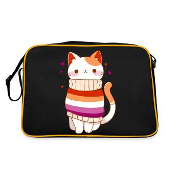 Lesbisch Katze LGBTQ+ Pride Sapphic Kawaii queer - Retro Tasche - Schwarz/Gold - Hinten