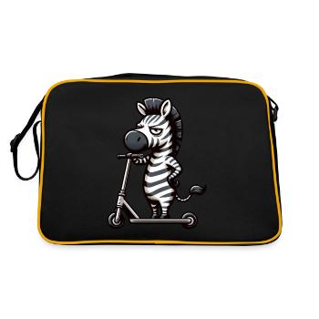 Skurriles Zebra auf Roller Comic lustig - Retro Tasche - Schwarz/Gold - Hinten