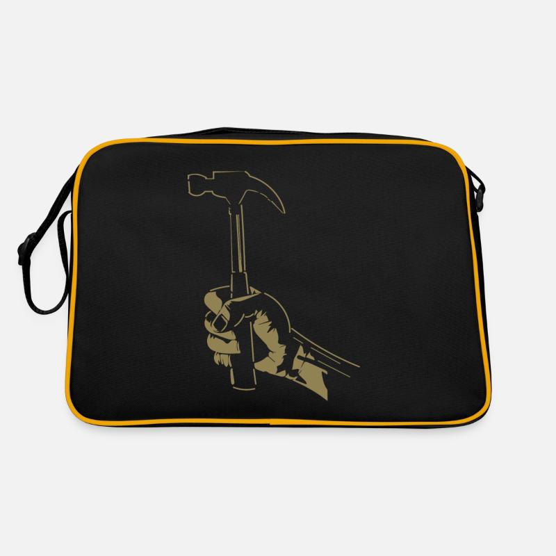 Carpenter Hand with Hammer Silhouette Craft Retro Bag