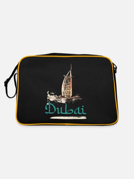 Illustration Burj Al-Arab Hotel, Ikone von Dubai - Retro Tasche - Schwarz/Gold - Hinten