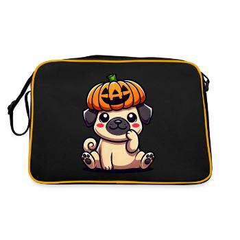 Halloween Citrouille Mignon Carlin Dessin animé Chien Octobre - Sac Retro - noir/or - Dos