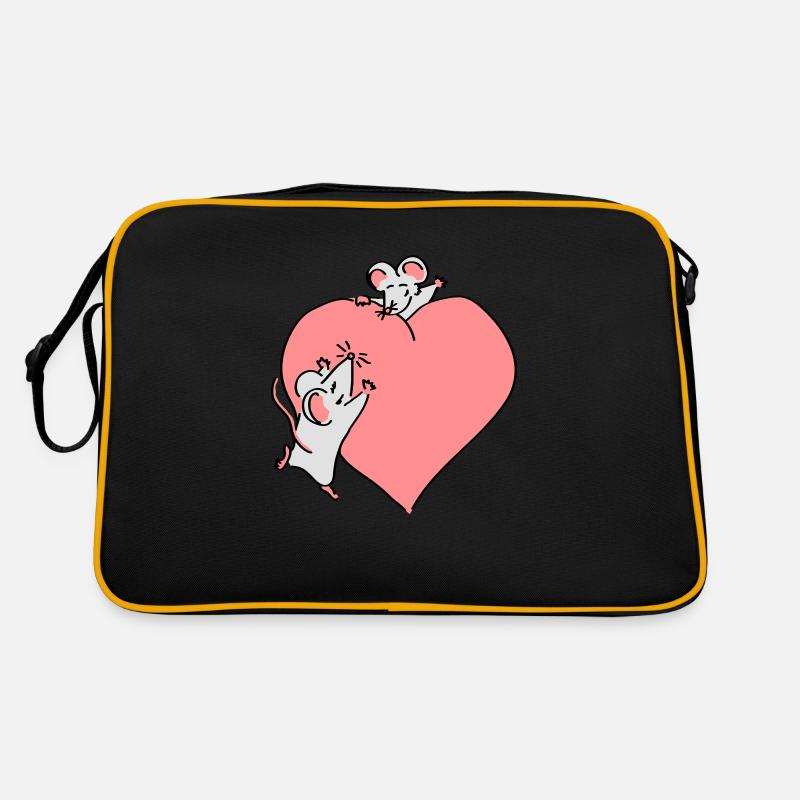 großes Herz - Retro Tasche - Schwarz/Gold