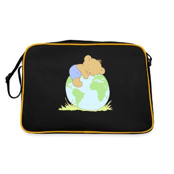 Cute Teddy Bear hugging world globe. - Retro Tasche - Schwarz/Gold - Hinten