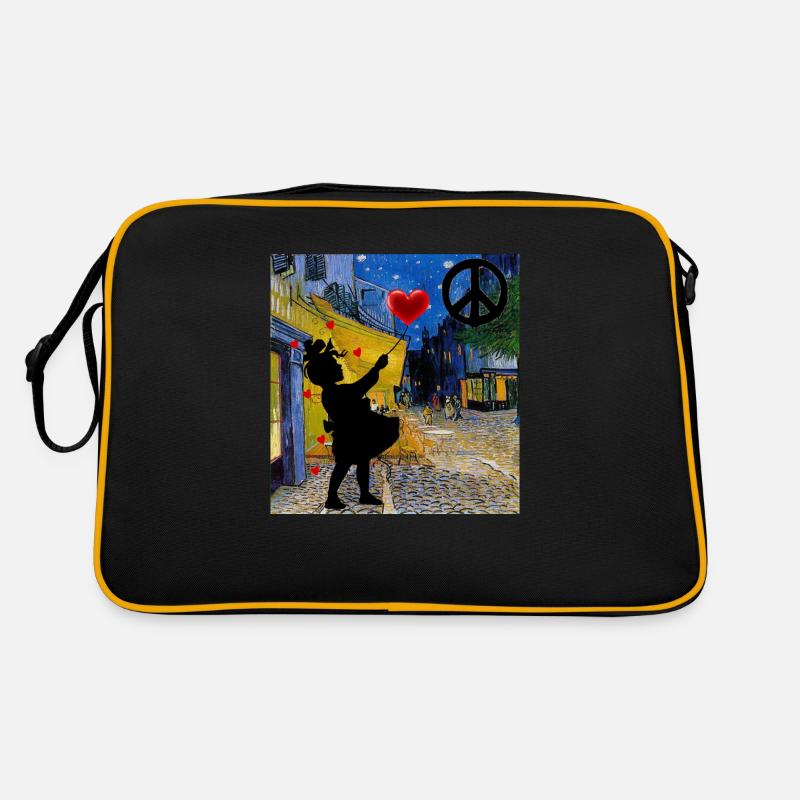 berühmte Kunst, banksy Mädchen, banksy, van gogh - Retro Tasche - Schwarz/Gold