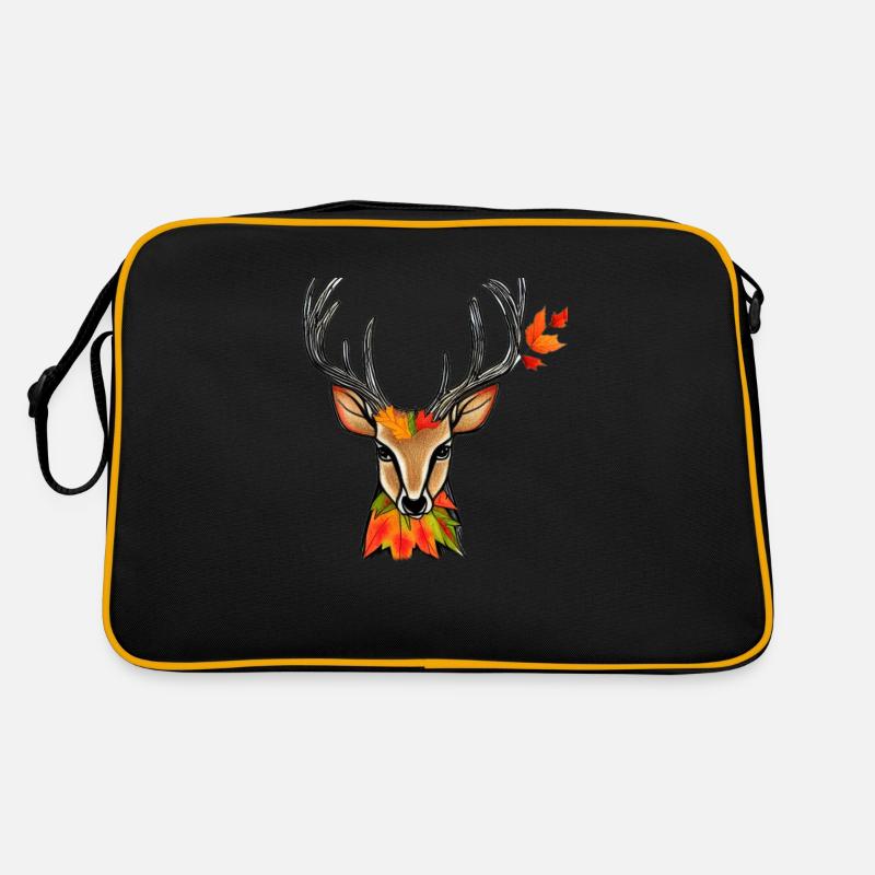Hirschkopf im Herbst Hirsch Geweih Bock Reh Kitz 2 - Retro Tasche - Schwarz/Gold