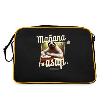 Mañana ist Spanisch für ASAP Spruch und Faultier - Retro Tasche - Schwarz/Gold - Hinten